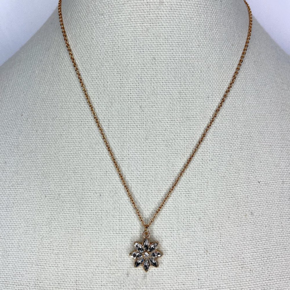 18" Rose Goldtone Crystal Flower Pendant Necklace